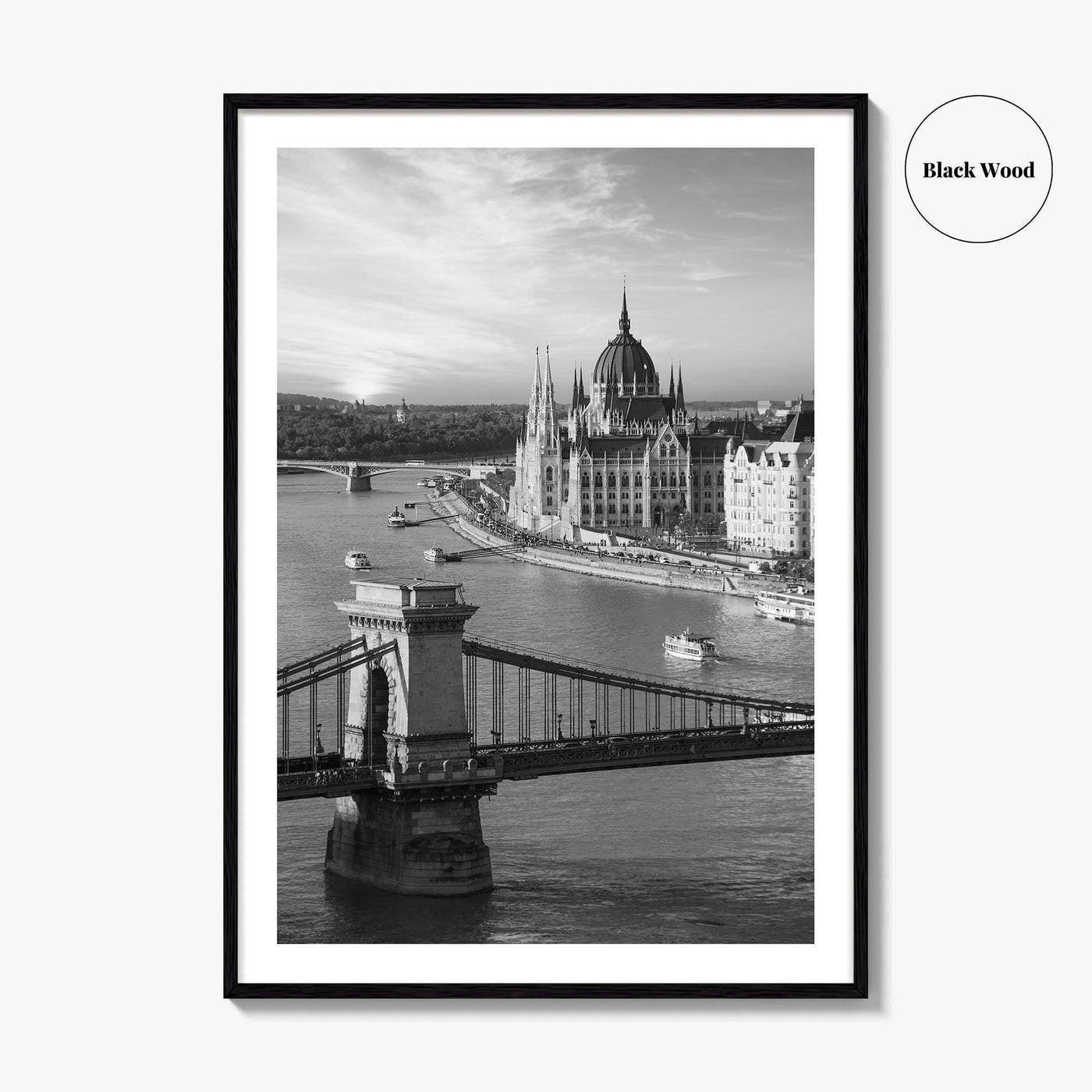 Budapest Black and White Fine Art Photo Print, Hungarian Parliament Chain Bridge Hungary Poster