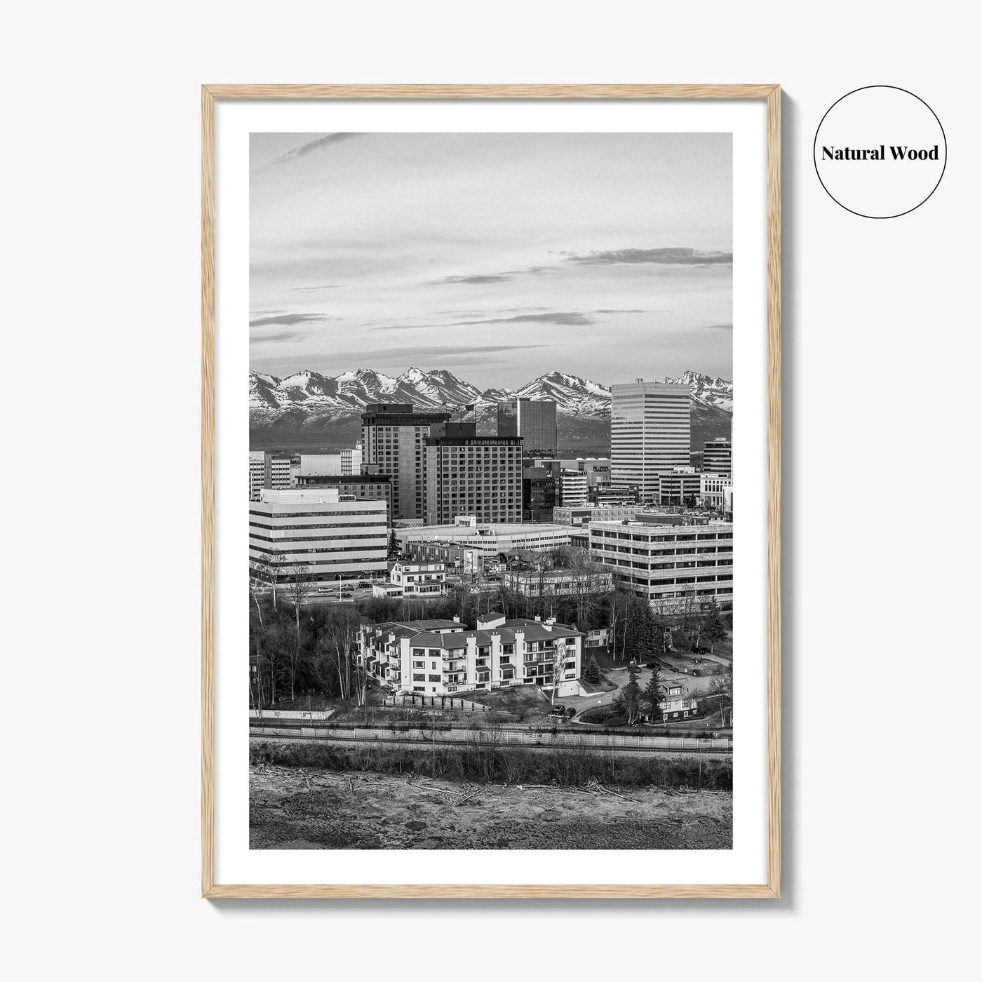 Anchorage Skyline Black and White Fine Art Photo Print, Alaska Poster, USA