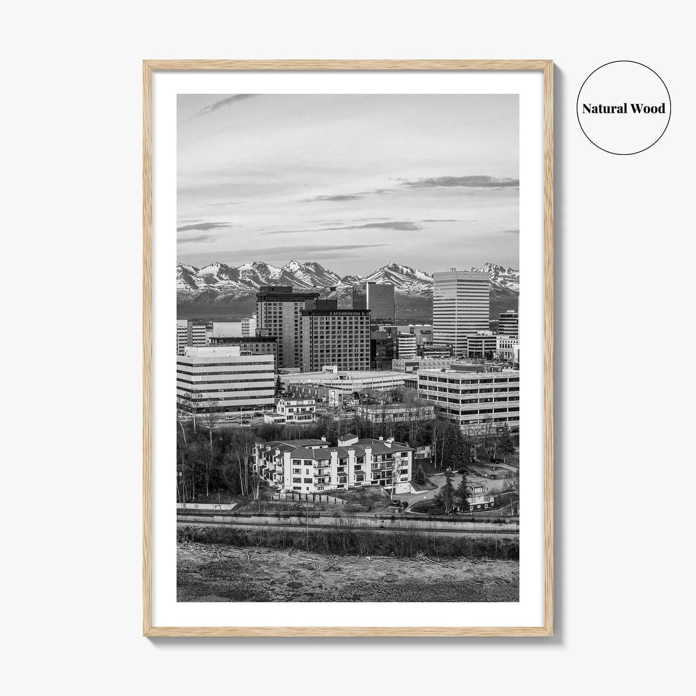 Anchorage Skyline Black and White Fine Art Photo Print, Alaska Poster, USA