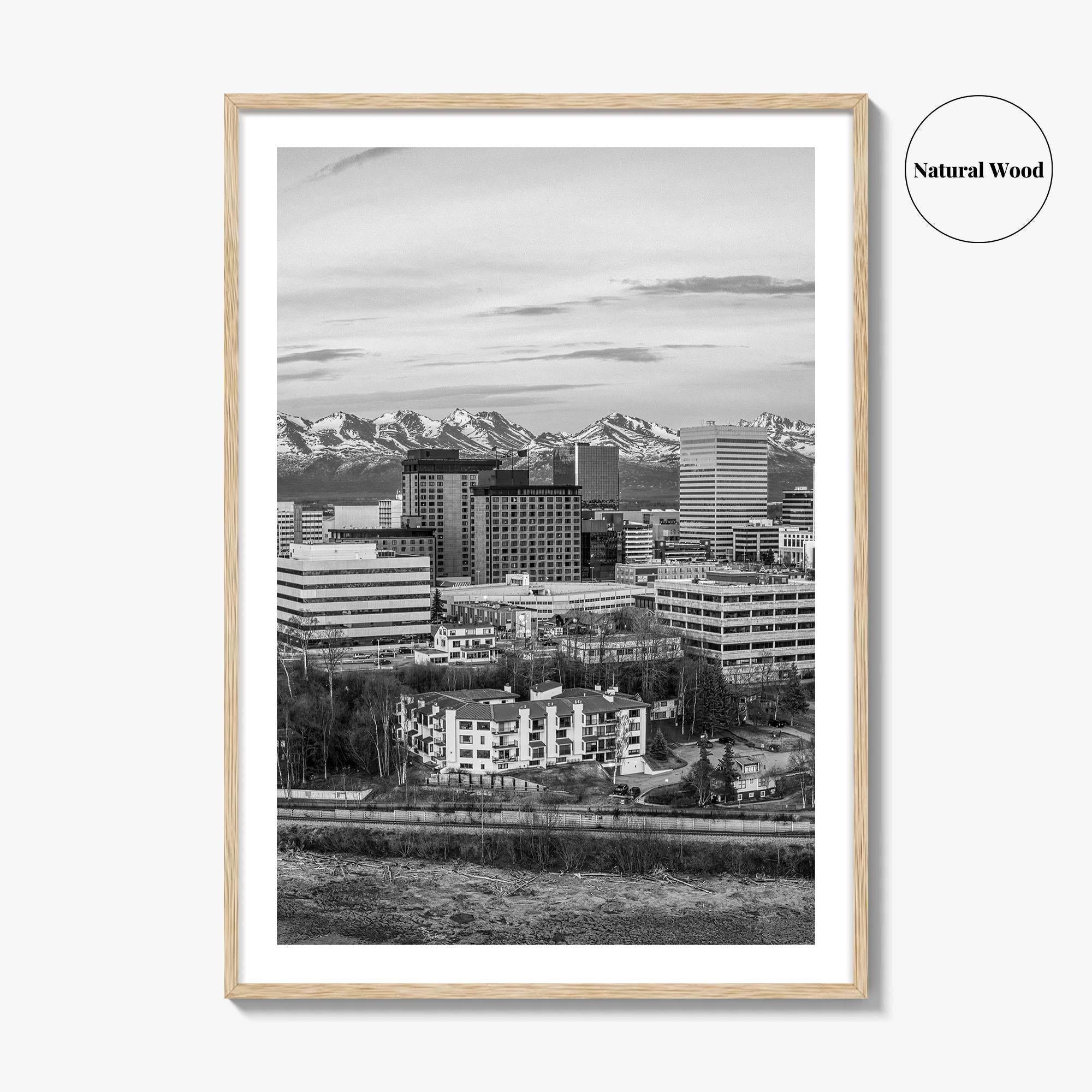 Anchorage Skyline Black and White Fine Art Photo Print, Alaska Poster, USA
