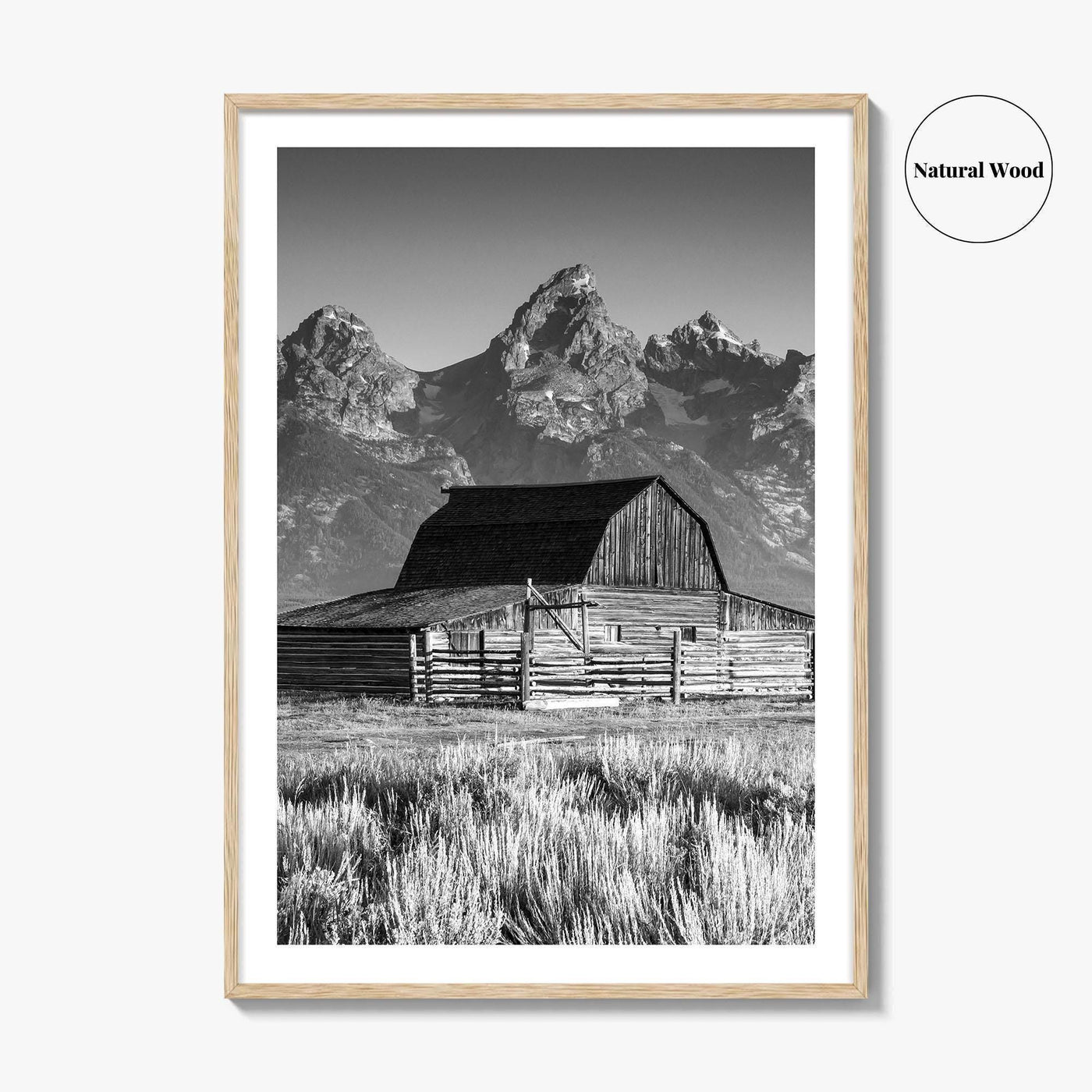 Jackson Hole Black and White Fine Art Photo Print, Grand Teton, Moulton Barn, Wyoming