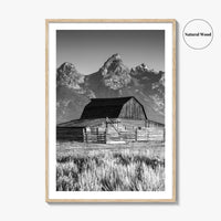 Jackson Hole Black and White Fine Art Photo Print, Grand Teton, Moulton Barn, Wyoming
