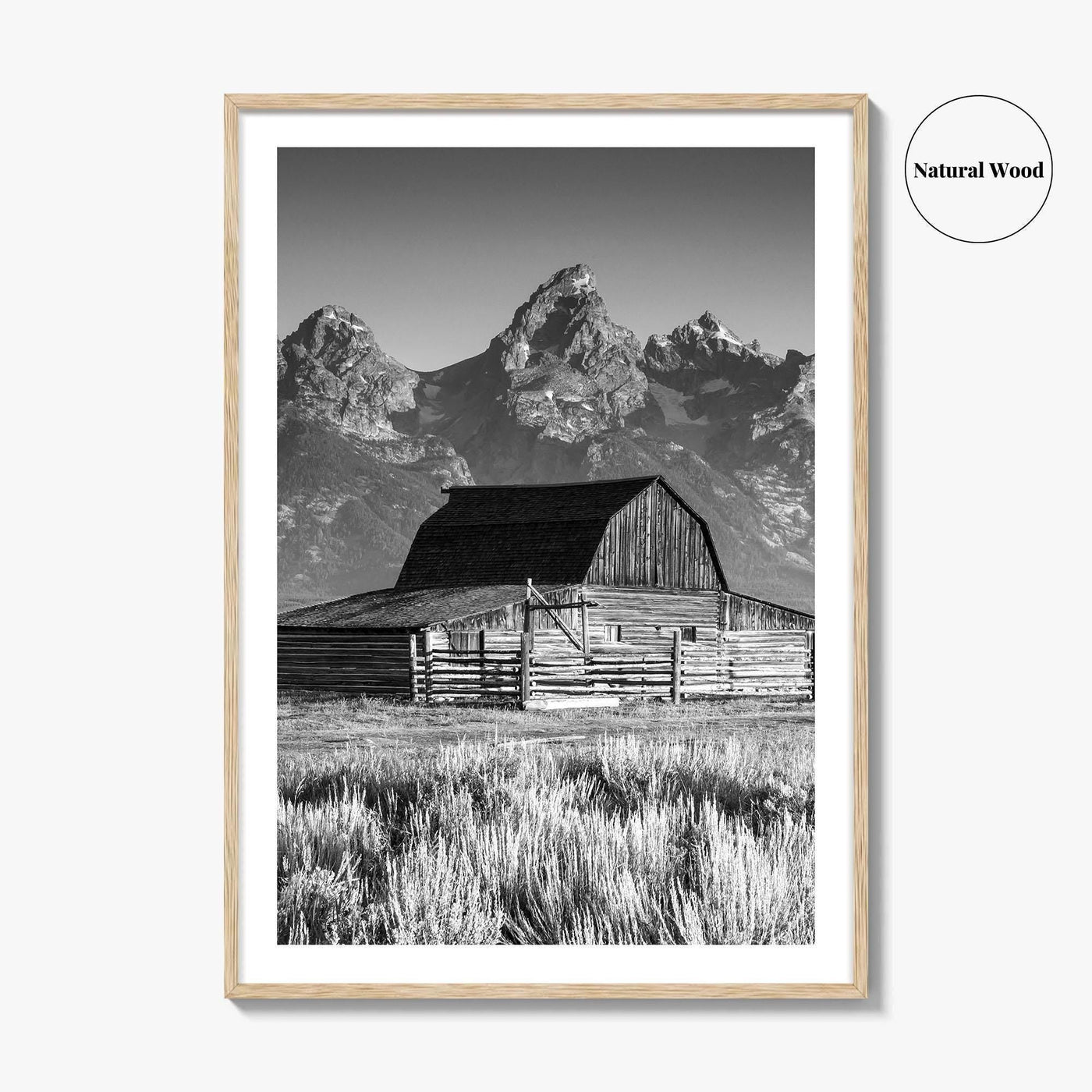 Jackson Hole Black and White Fine Art Photo Print, Grand Teton, Moulton Barn, Wyoming