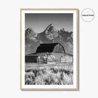 Jackson Hole Black and White Fine Art Photo Print, Grand Teton, Moulton Barn, Wyoming