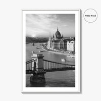 Budapest Black and White Fine Art Photo Print, Hungarian Parliament Chain Bridge Hungary Poster