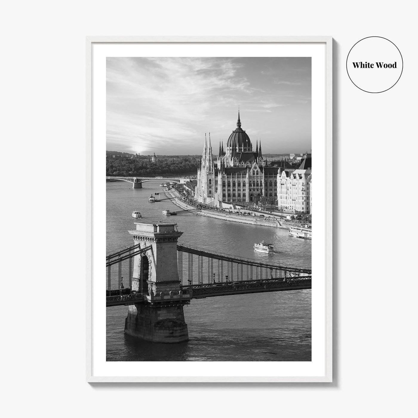 Budapest Black and White Fine Art Photo Print, Hungarian Parliament Chain Bridge Hungary Poster
