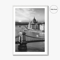 Budapest Black and White Fine Art Photo Print, Hungarian Parliament Chain Bridge Hungary Poster