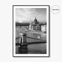 Budapest Black and White Fine Art Photo Print, Hungarian Parliament Chain Bridge Hungary Poster