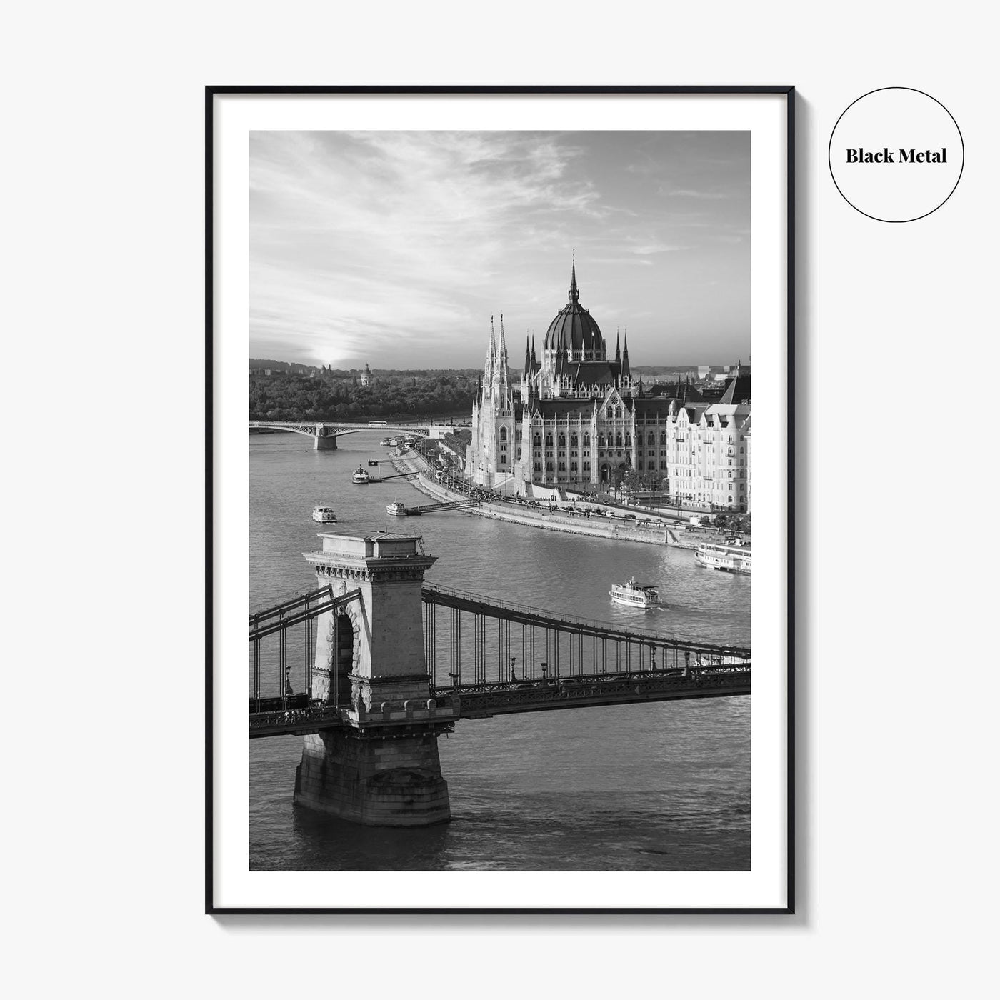 Budapest Black and White Fine Art Photo Print, Hungarian Parliament Chain Bridge Hungary Poster
