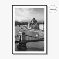 Budapest Black and White Fine Art Photo Print, Hungarian Parliament Chain Bridge Hungary Poster