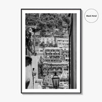 Positano Black and White Fine Art Photo Print, Amalfi Coast Italy Poster, Panoramic Sea
