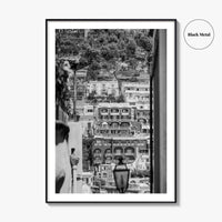 Positano Black and White Fine Art Photo Print, Amalfi Coast Italy Poster, Panoramic Sea