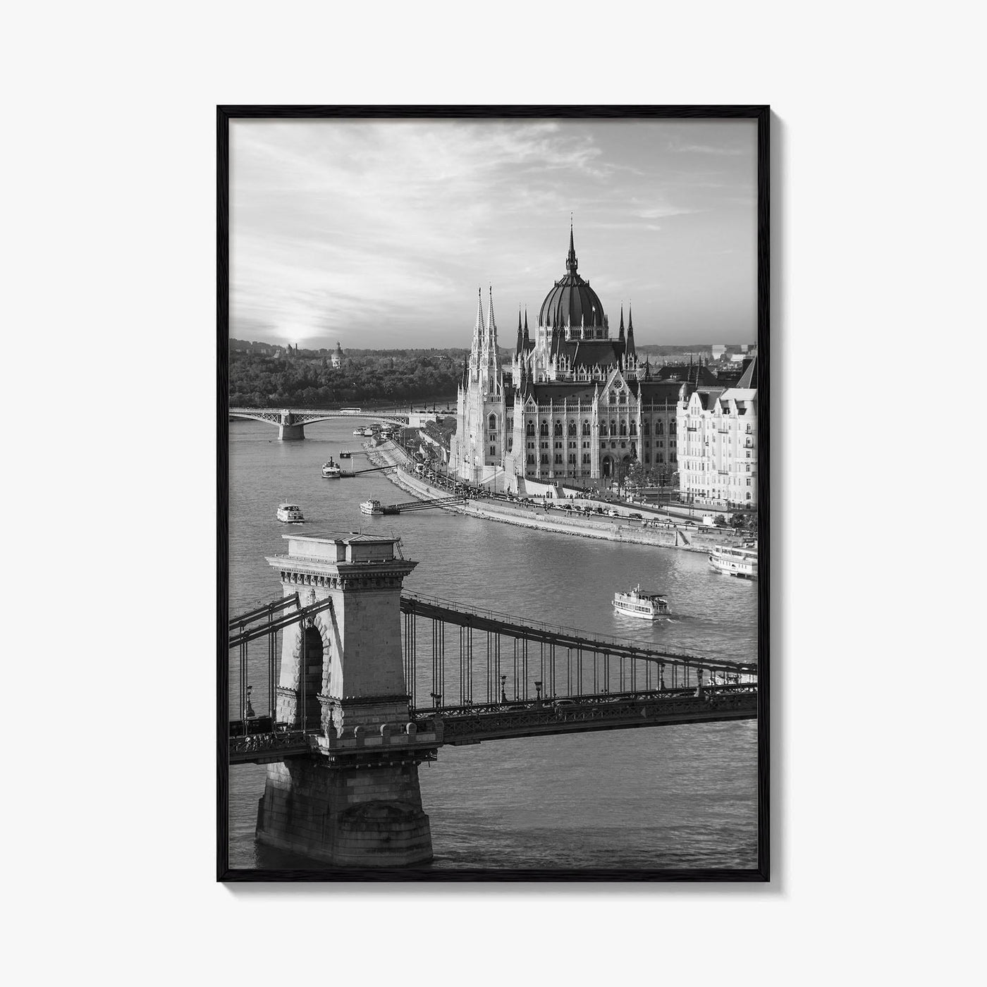 Budapest Black and White Fine Art Photo Print, Hungarian Parliament Chain Bridge Hungary Poster