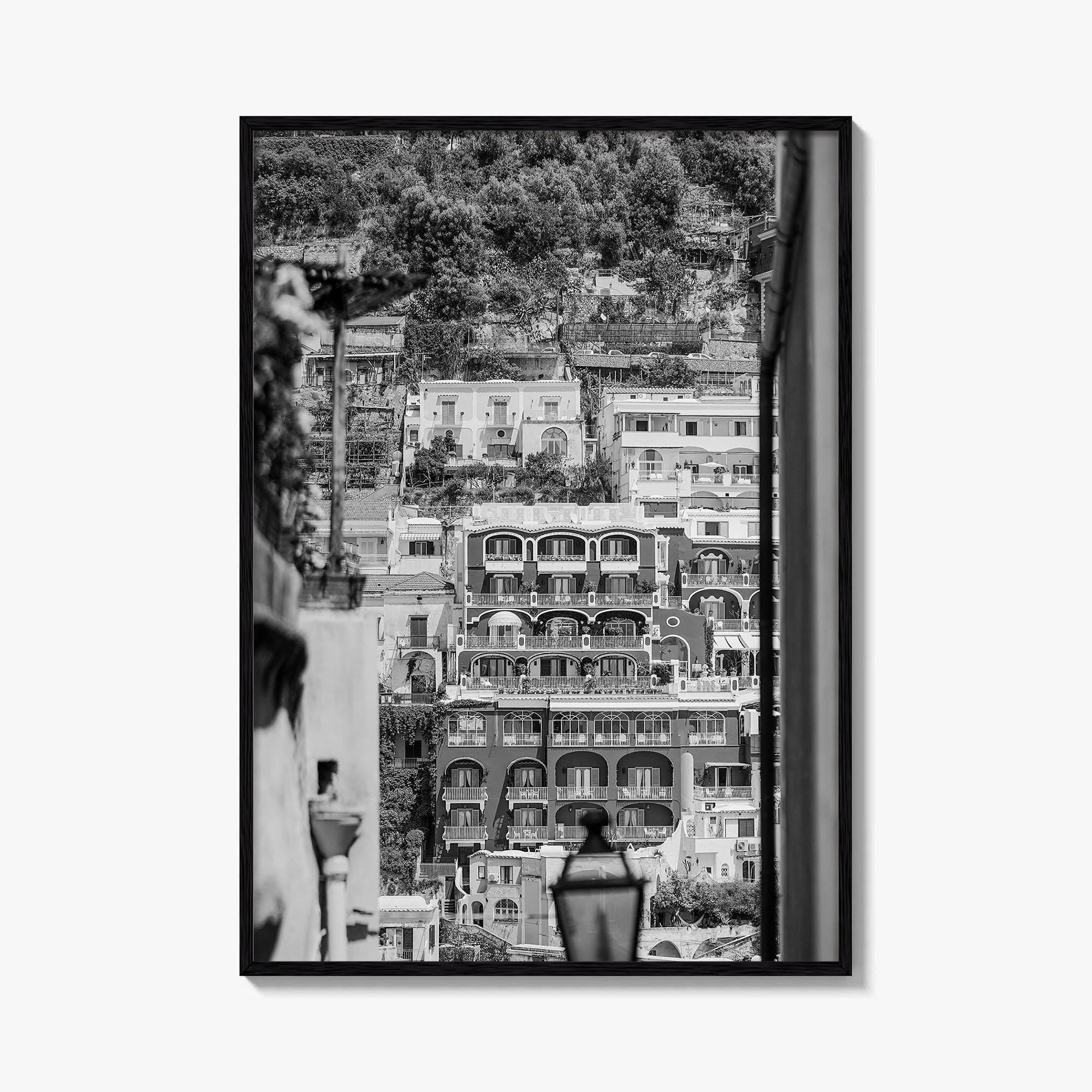 Positano Black and White Fine Art Photo Print, Amalfi Coast Italy Poster, Panoramic Sea
