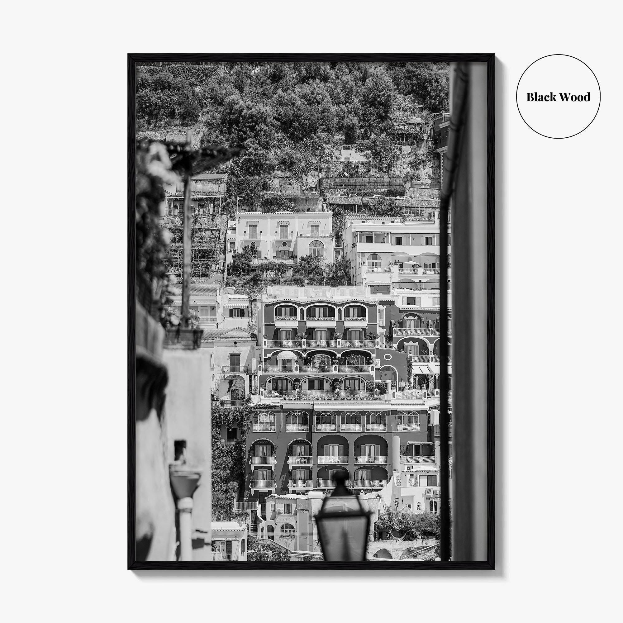 Positano Black and White Fine Art Photo Print, Amalfi Coast Italy Poster, Panoramic Sea