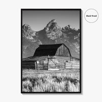 Jackson Hole Black and White Fine Art Photo Print, Grand Teton, Moulton Barn, Wyoming