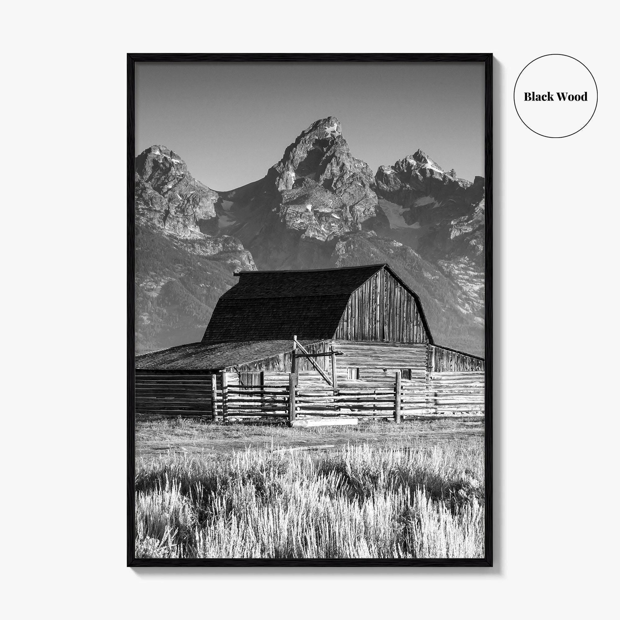Jackson Hole Black and White Fine Art Photo Print, Grand Teton, Moulton Barn, Wyoming