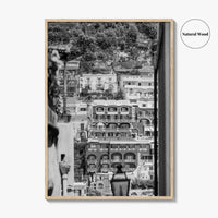 Positano Black and White Fine Art Photo Print, Amalfi Coast Italy Poster, Panoramic Sea
