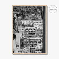 Positano Black and White Fine Art Photo Print, Amalfi Coast Italy Poster, Panoramic Sea