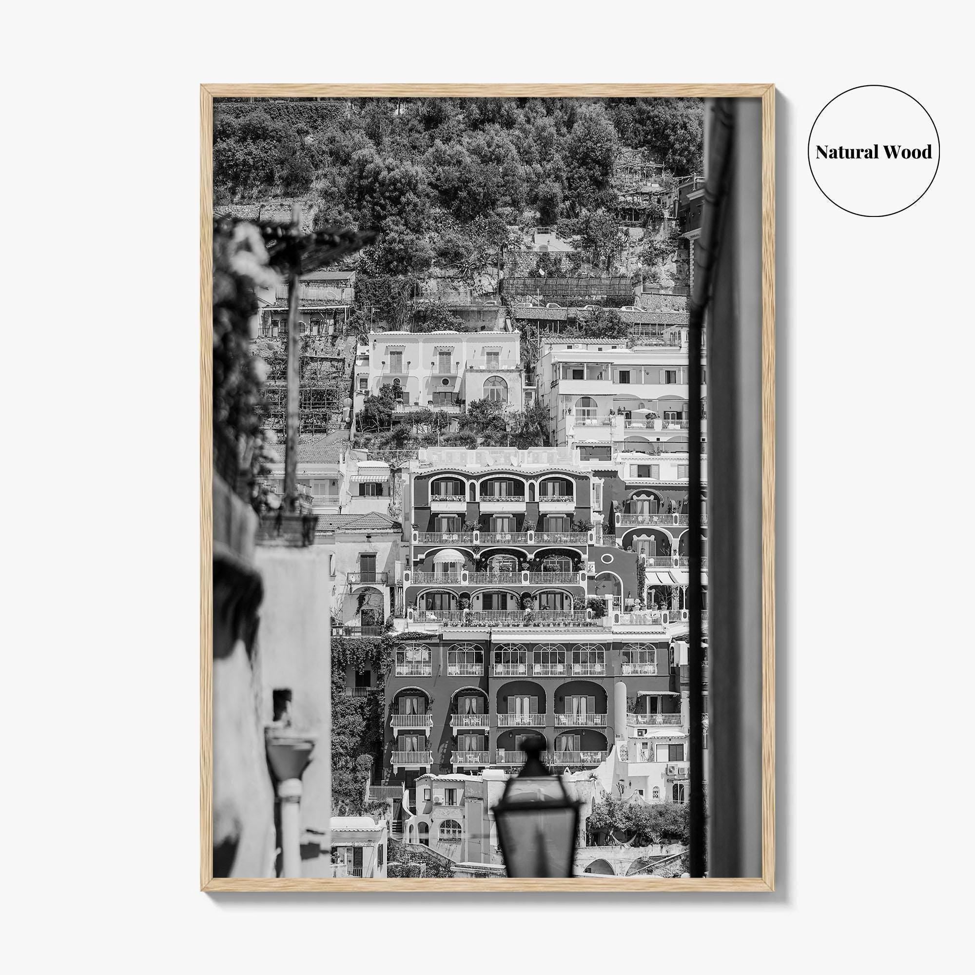 Positano Black and White Fine Art Photo Print, Amalfi Coast Italy Poster, Panoramic Sea