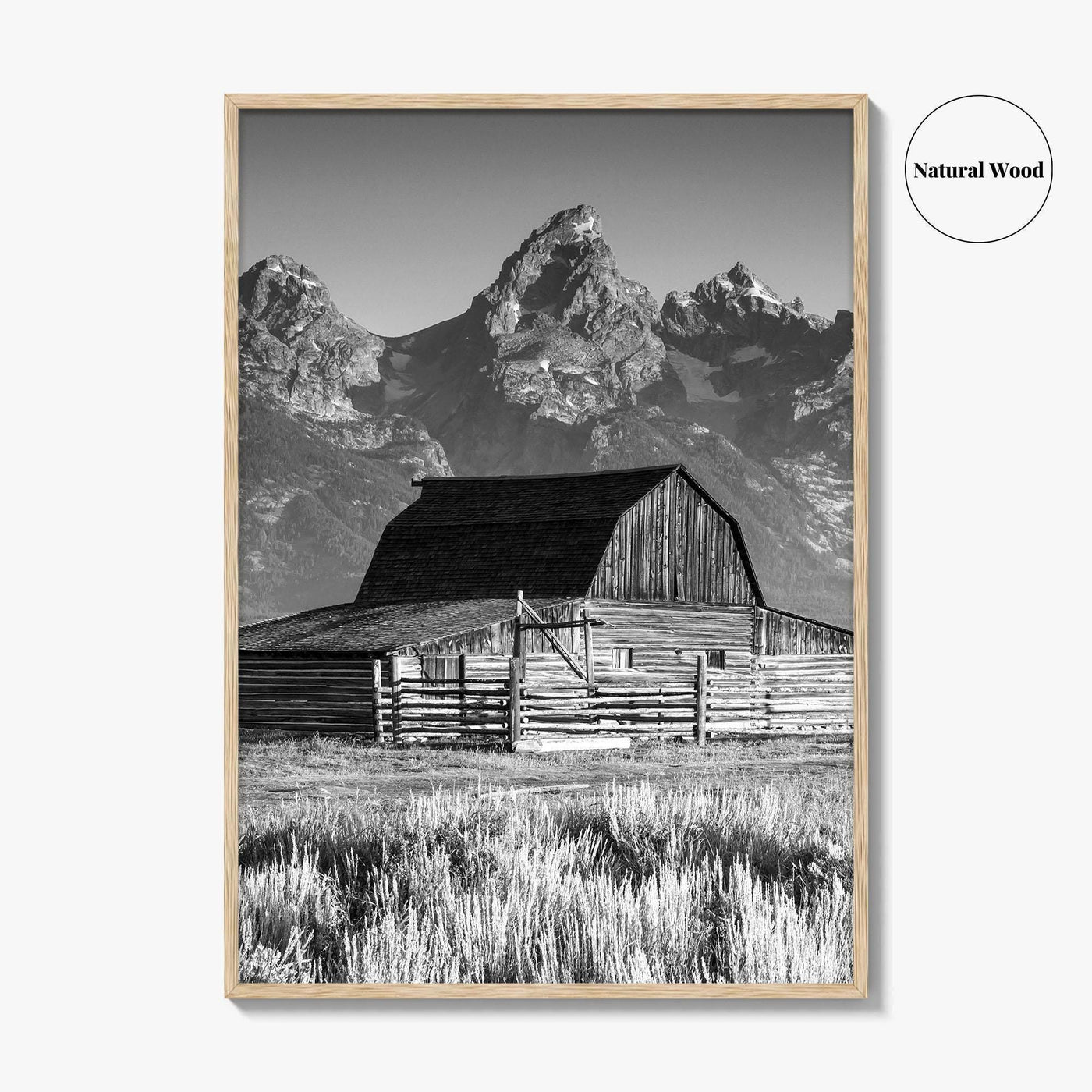 Jackson Hole Black and White Fine Art Photo Print, Grand Teton, Moulton Barn, Wyoming