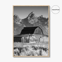 Jackson Hole Black and White Fine Art Photo Print, Grand Teton, Moulton Barn, Wyoming