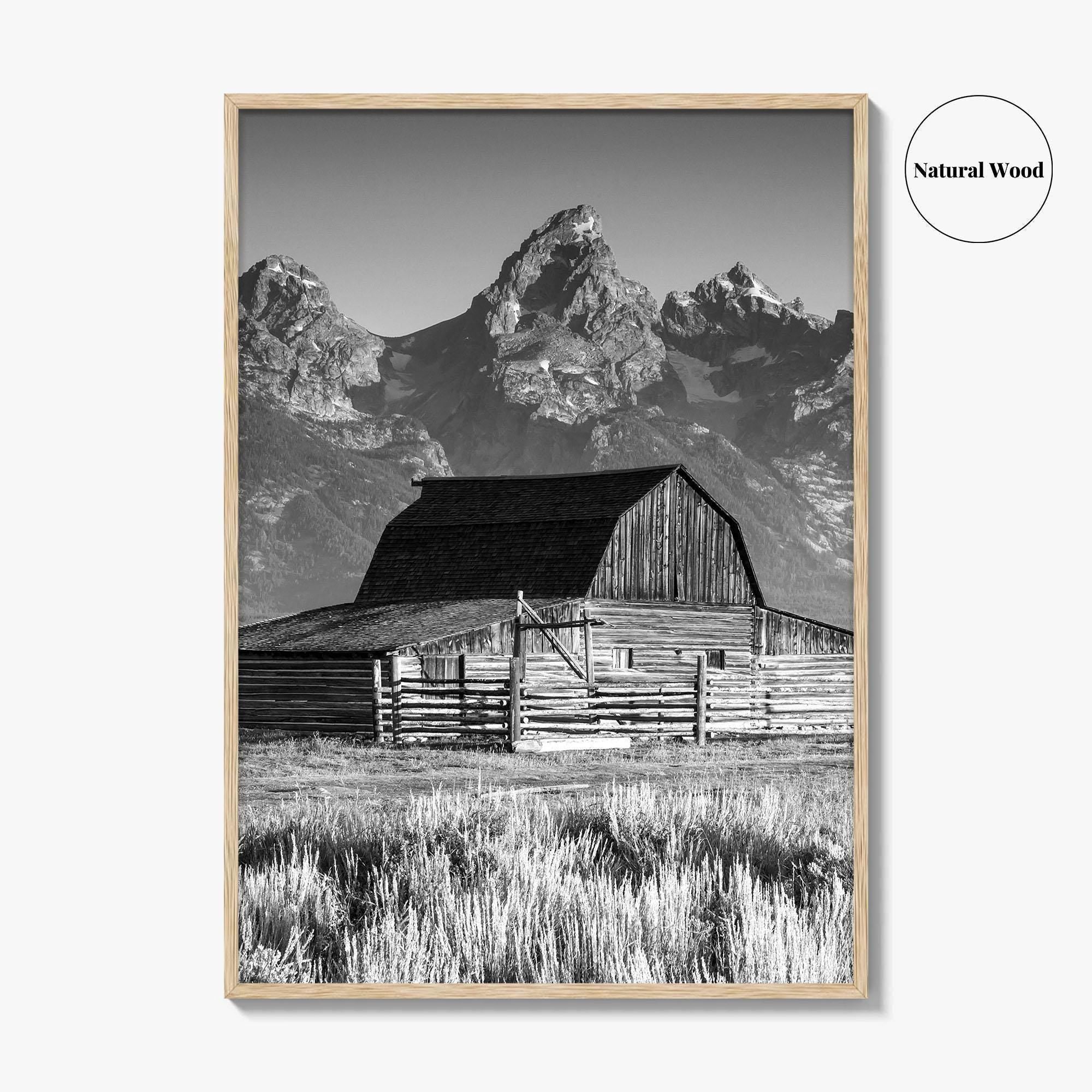 Jackson Hole Black and White Fine Art Photo Print, Grand Teton, Moulton Barn, Wyoming