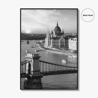 Budapest Black and White Fine Art Photo Print, Hungarian Parliament Chain Bridge Hungary Poster