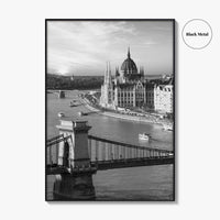 Budapest Black and White Fine Art Photo Print, Hungarian Parliament Chain Bridge Hungary Poster