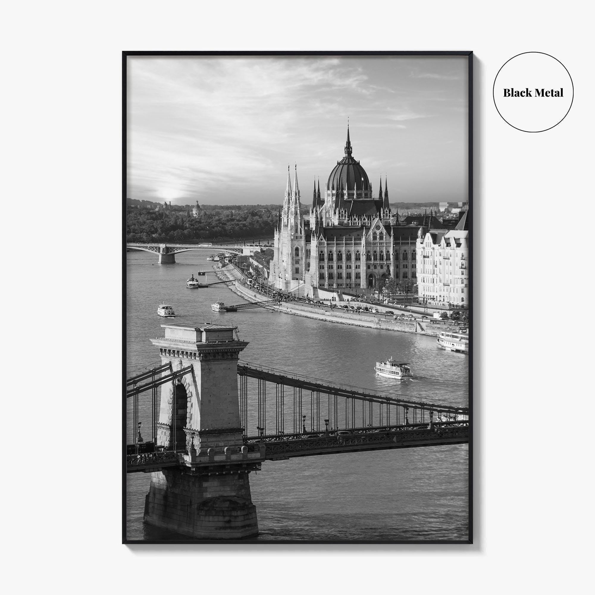 Budapest Black and White Fine Art Photo Print, Hungarian Parliament Chain Bridge Hungary Poster