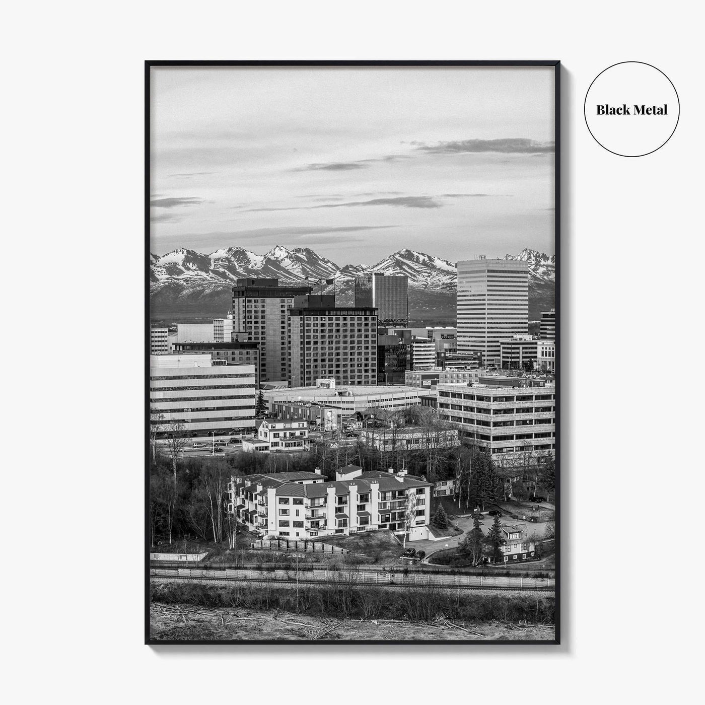 Anchorage Skyline Black and White Fine Art Photo Print, Alaska Poster, USA