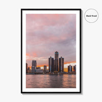 Detroit Red Skyline Fine Art Photo Print, Downtown Riverwalk, Michigan USA Wall Poster