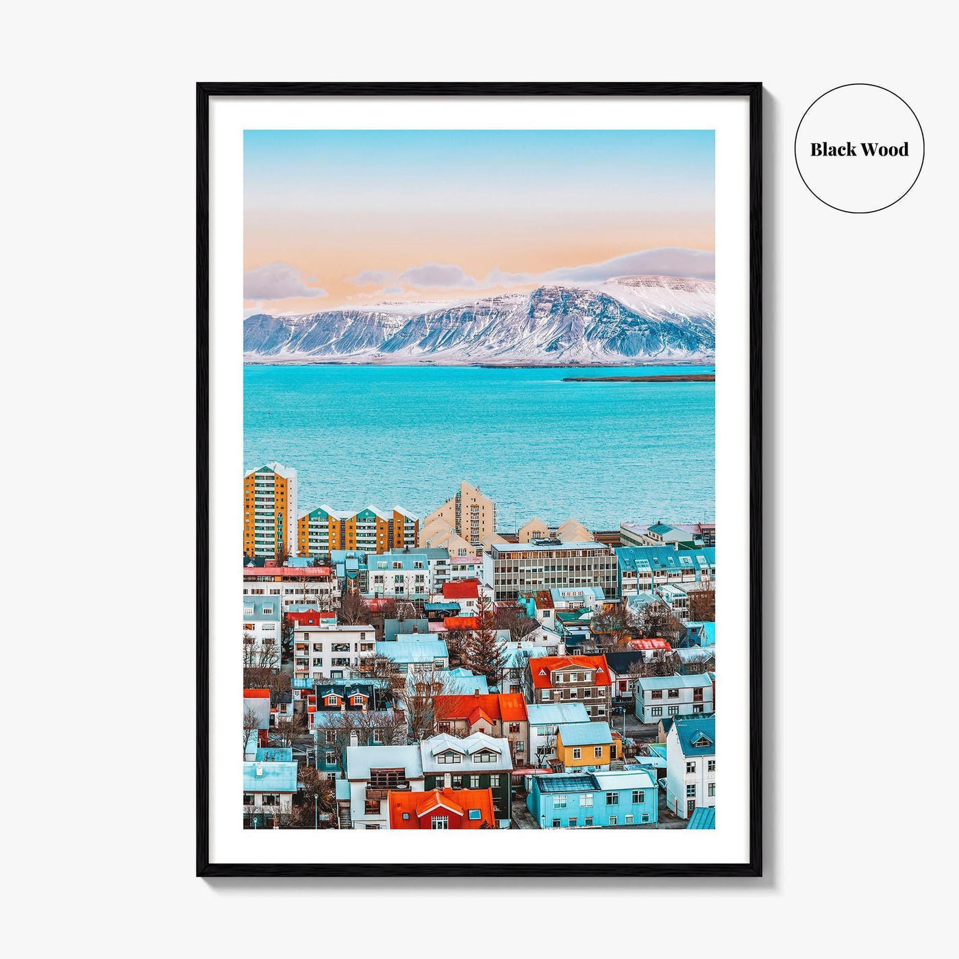Reykjavik Skyline Fine Art Photo Print, Iceland Photo Poster, Downtown, Aerial Panorama, Mountains