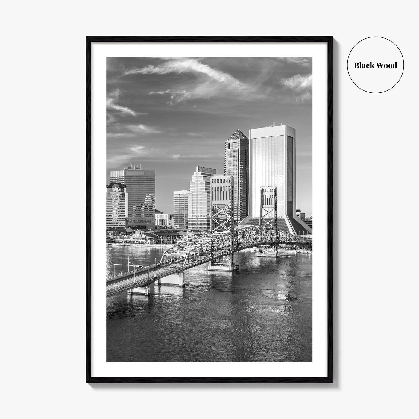 Jacksonville Skyline Black and White Fine Art Photo Print, Downtown, Florida Poster