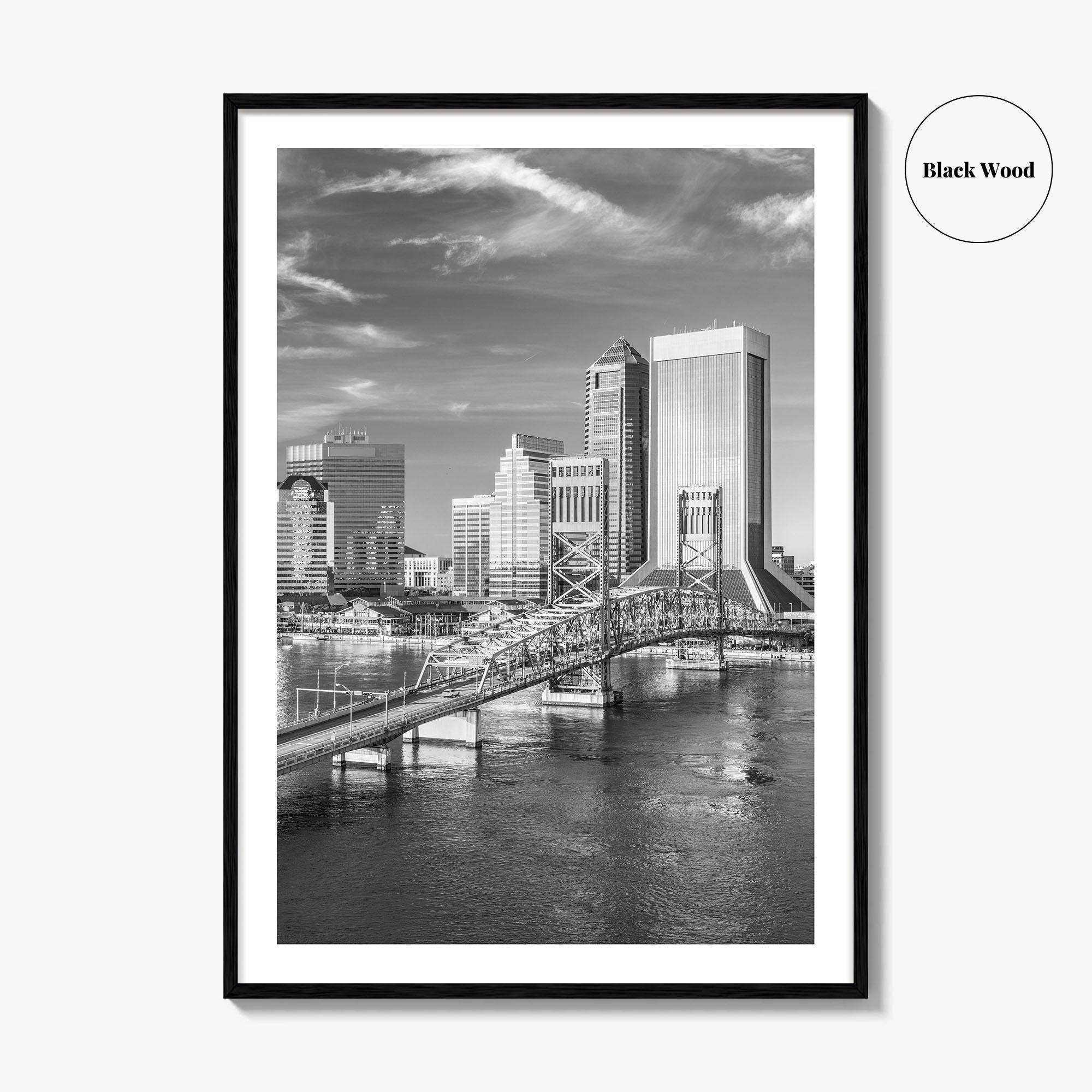 Jacksonville Skyline Black and White Fine Art Photo Print, Downtown, Florida Poster