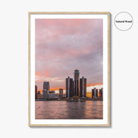 Detroit Red Skyline Fine Art Photo Print, Downtown Riverwalk, Michigan USA Wall Poster