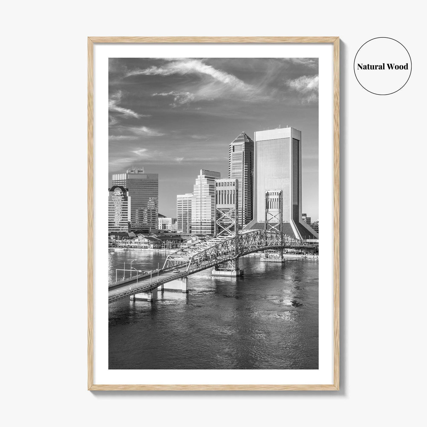 Jacksonville Skyline Black and White Fine Art Photo Print, Downtown, Florida Poster
