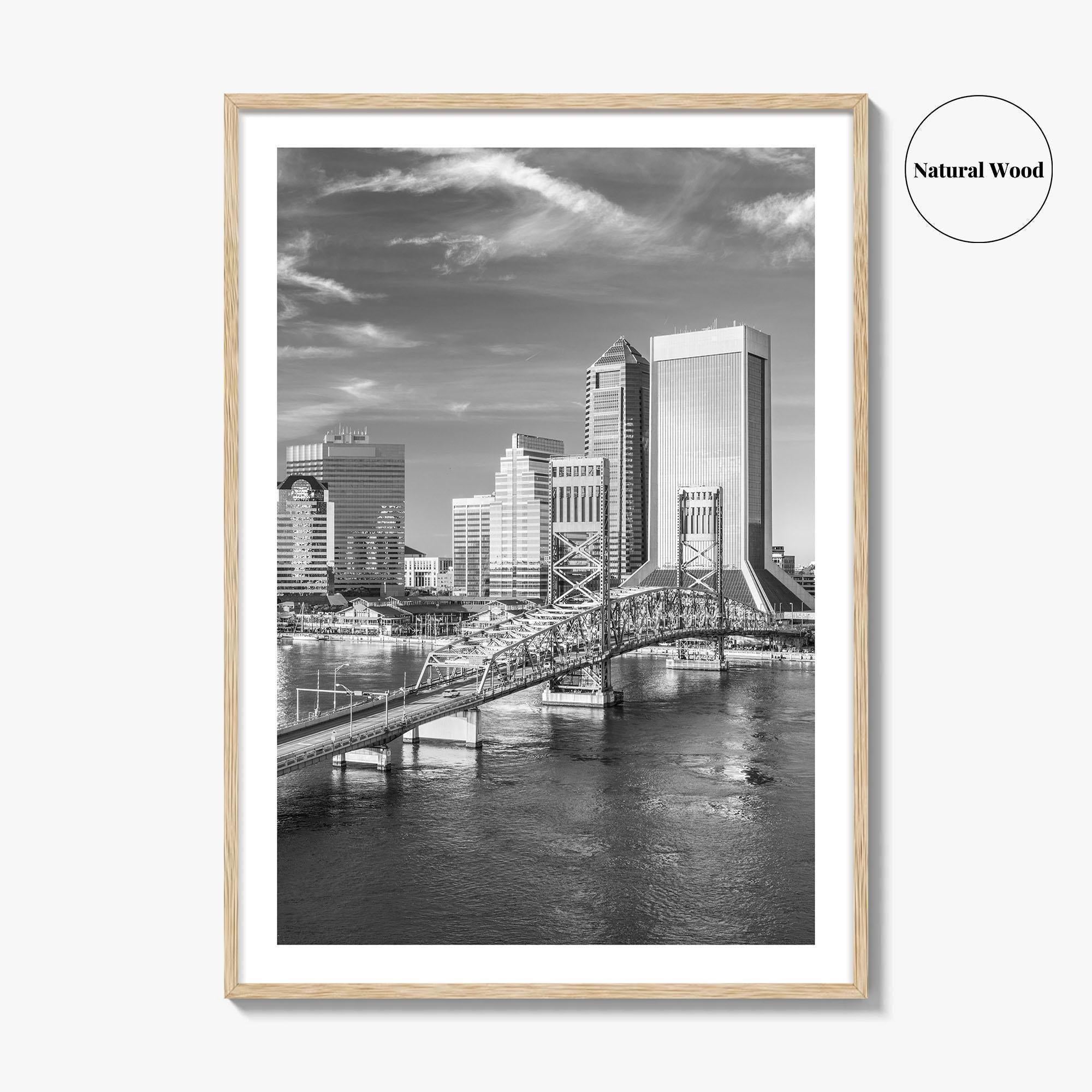 Jacksonville Skyline Black and White Fine Art Photo Print, Downtown, Florida Poster