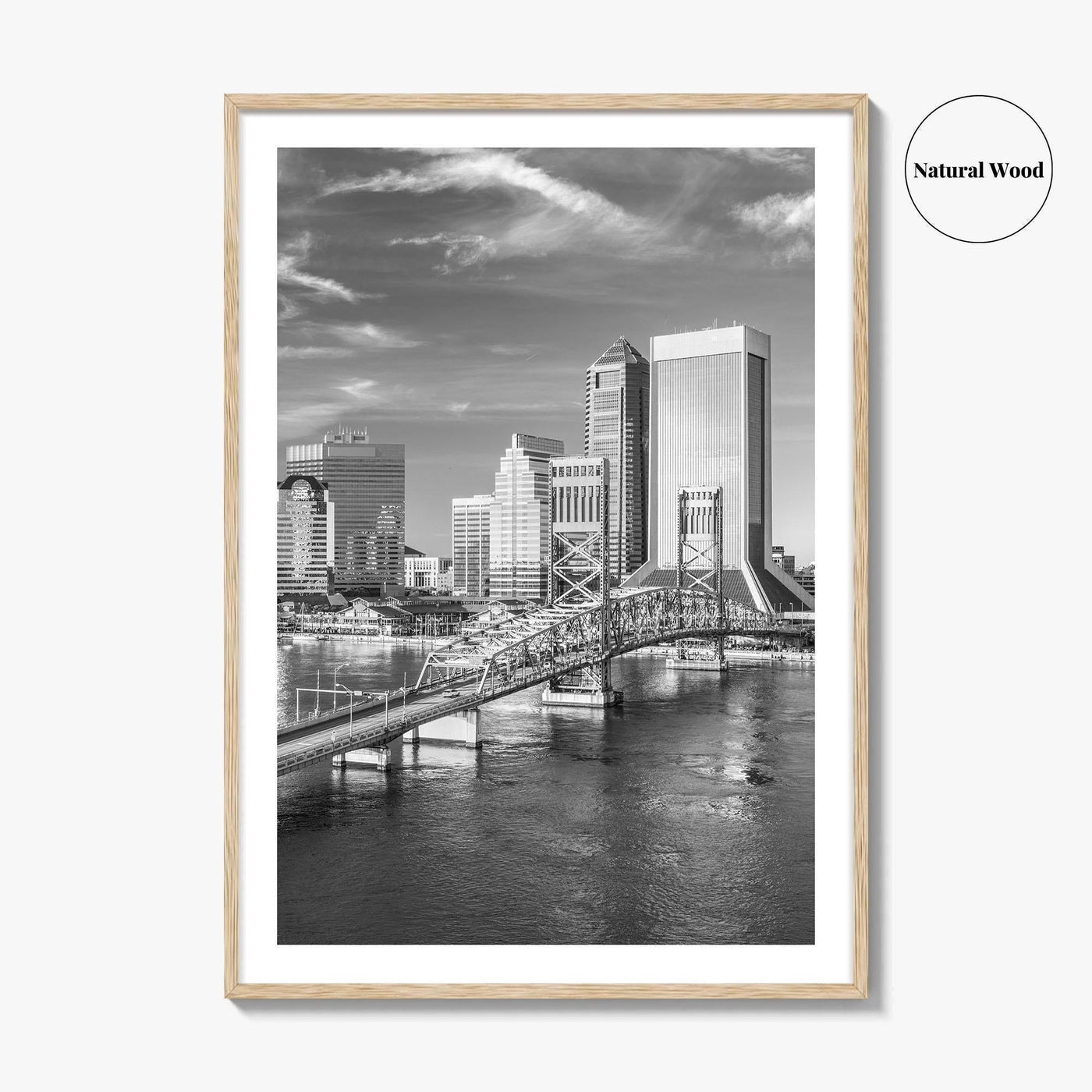 Jacksonville Skyline Black and White Fine Art Photo Print, Downtown, Florida Poster