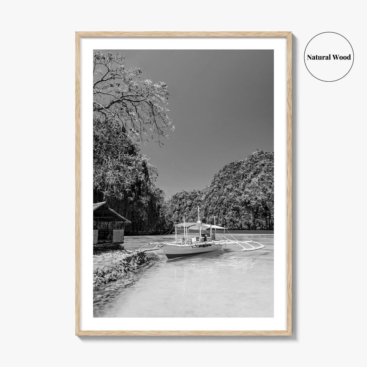 Coron Black and White Fine Art Photo Print, Palawan Philippines Wall Poster, Boat