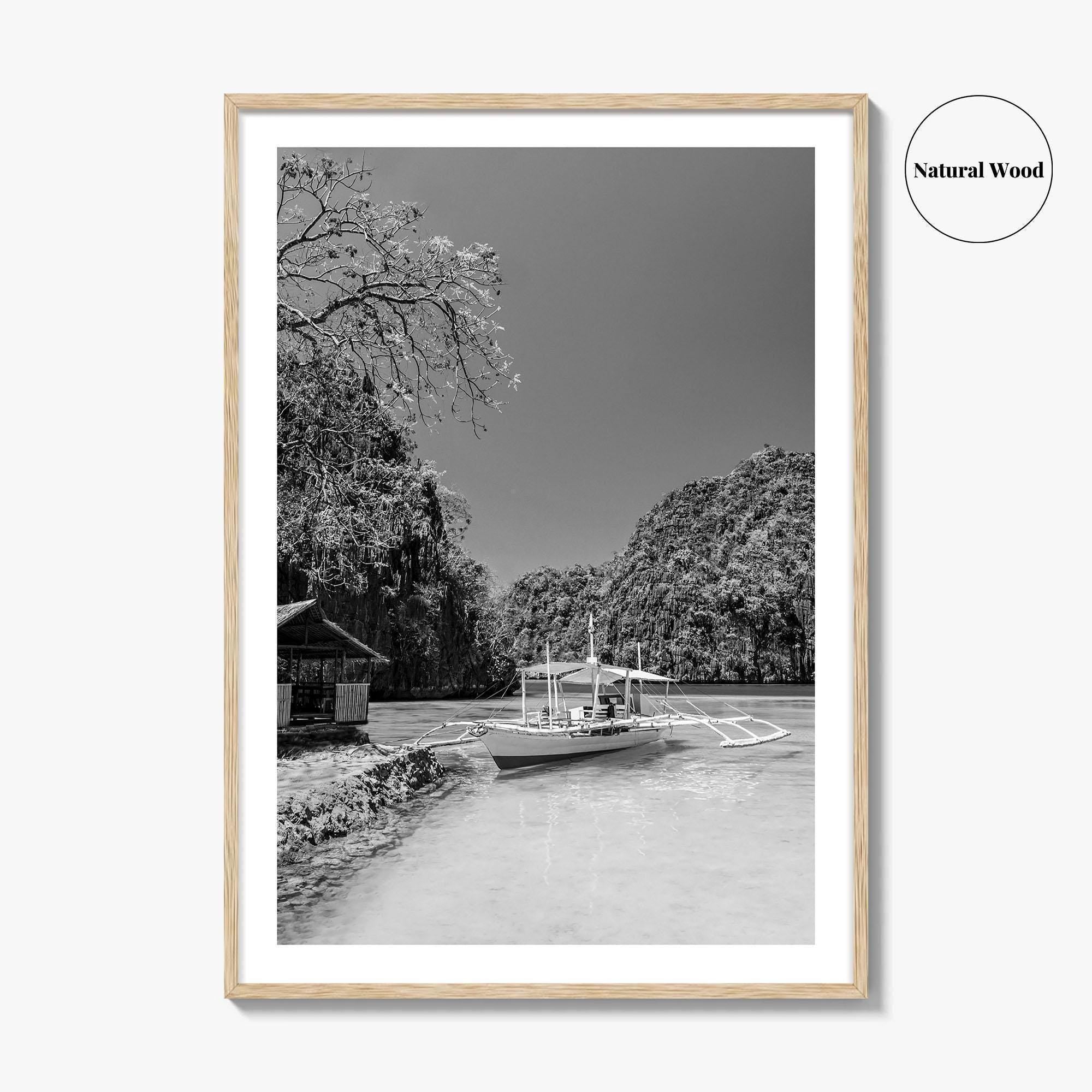 Coron Black and White Fine Art Photo Print, Palawan Philippines Wall Poster, Boat
