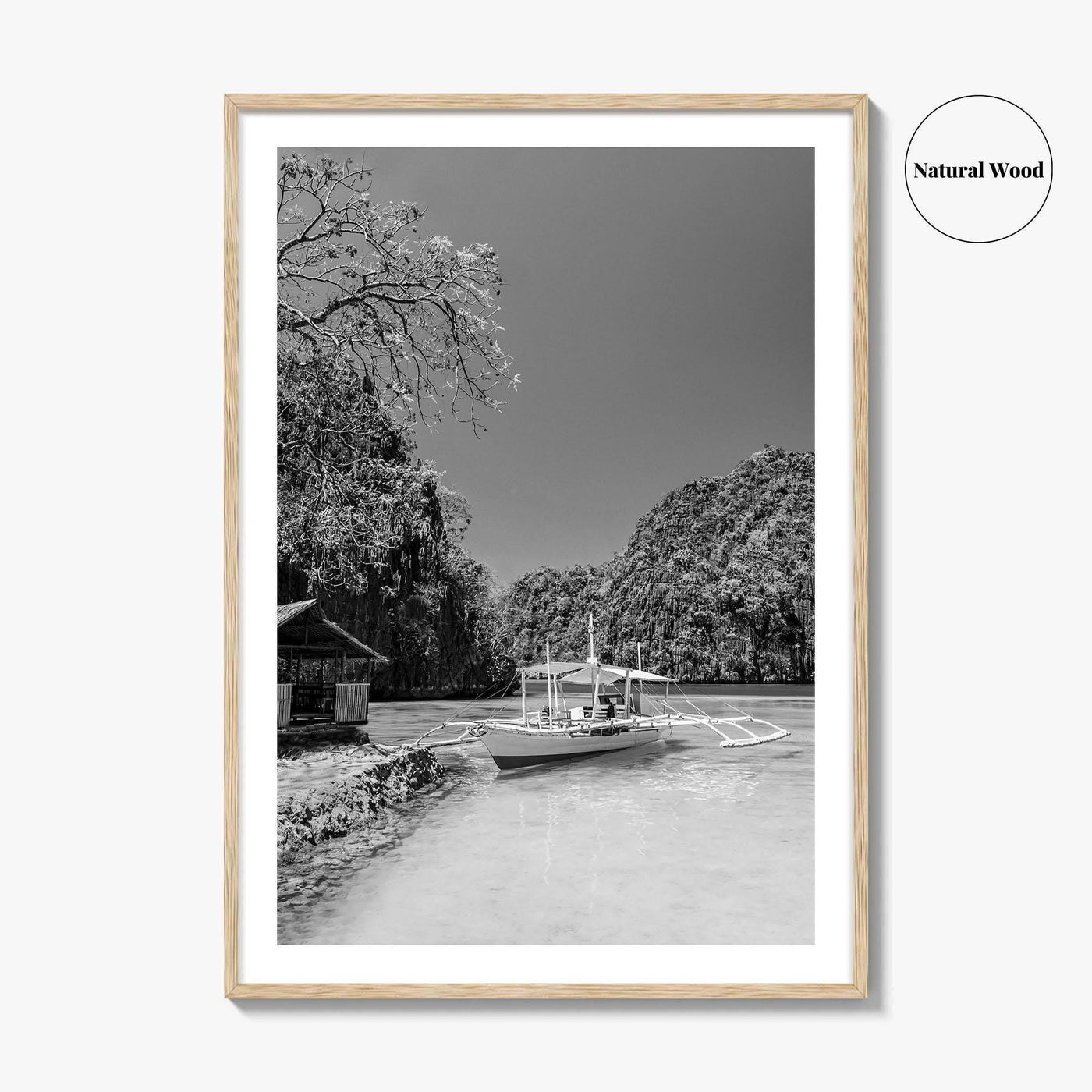 Coron Black and White Fine Art Photo Print, Palawan Philippines Wall Poster, Boat