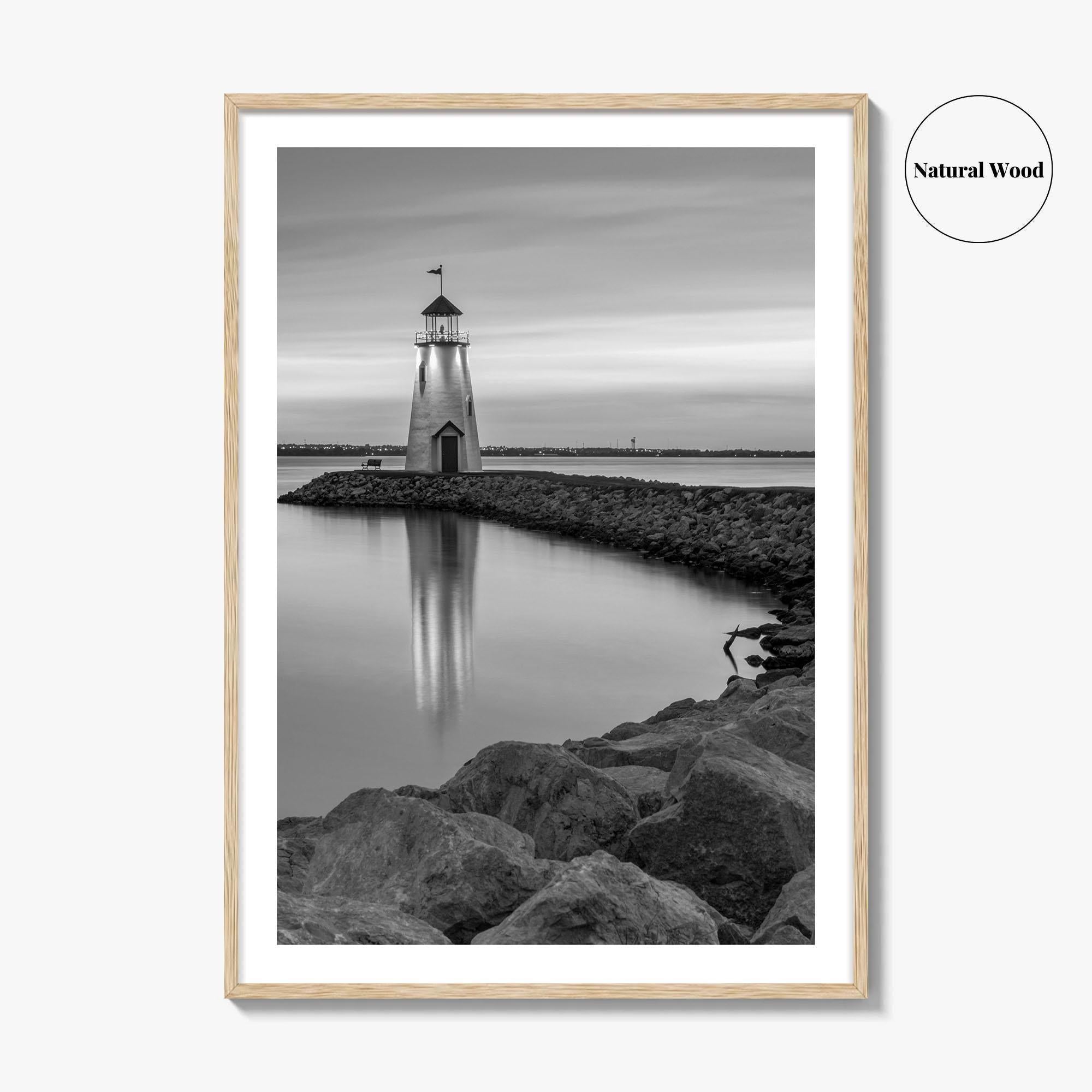 Oklahoma City Black and White Fine Art Photo Print, Lake Hefner Lighthouse, Oklahoma Poster