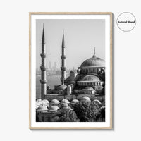 Istanbul Skyline Black and White Fine Art Photo Print, Blue Mosque, Bosphorus, Turkey Poster