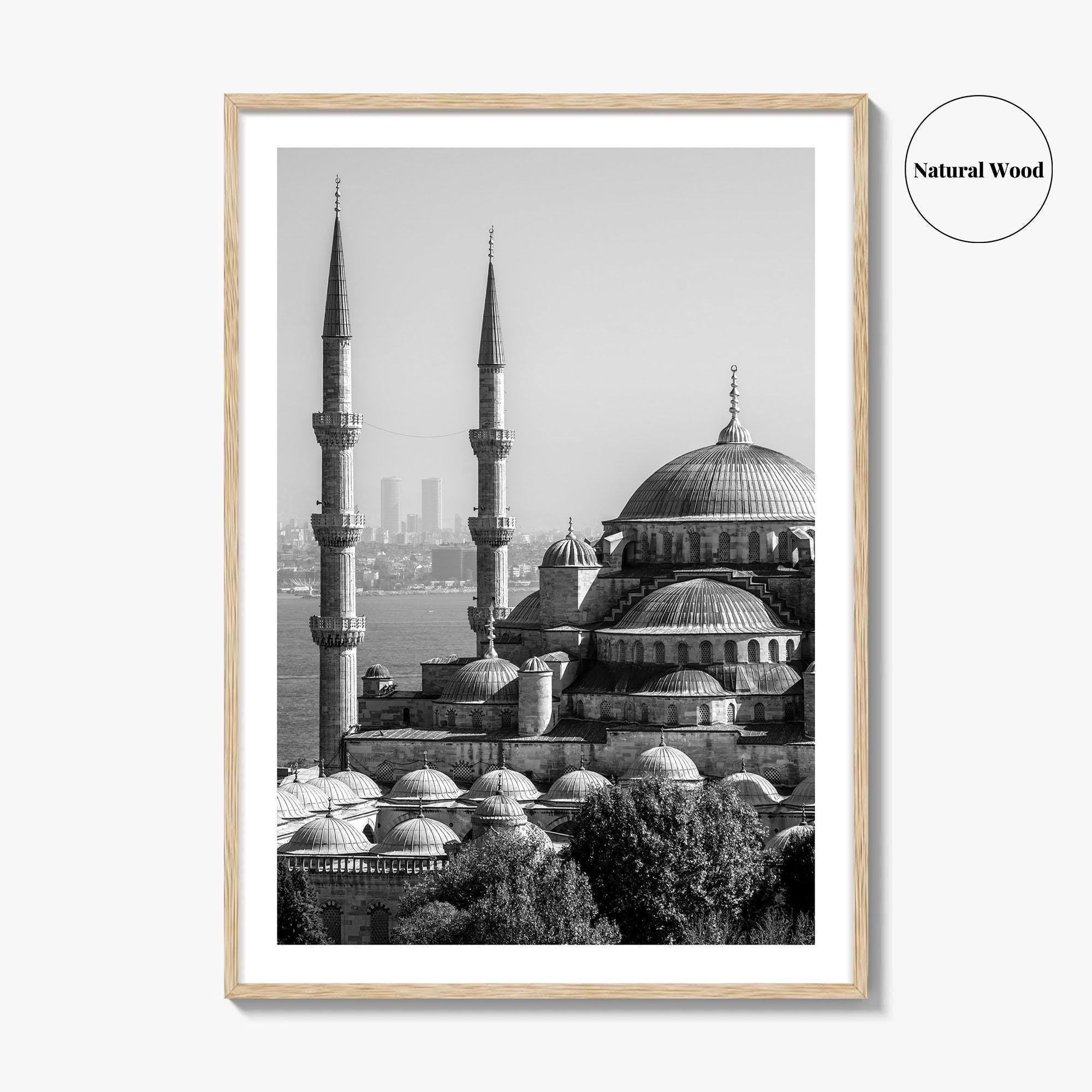 Istanbul Skyline Black and White Fine Art Photo Print, Blue Mosque, Bosphorus, Turkey Poster