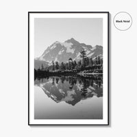 Washington State Black and White Fine Art Photo Print, Mount Shuksan Picture Lake Poster