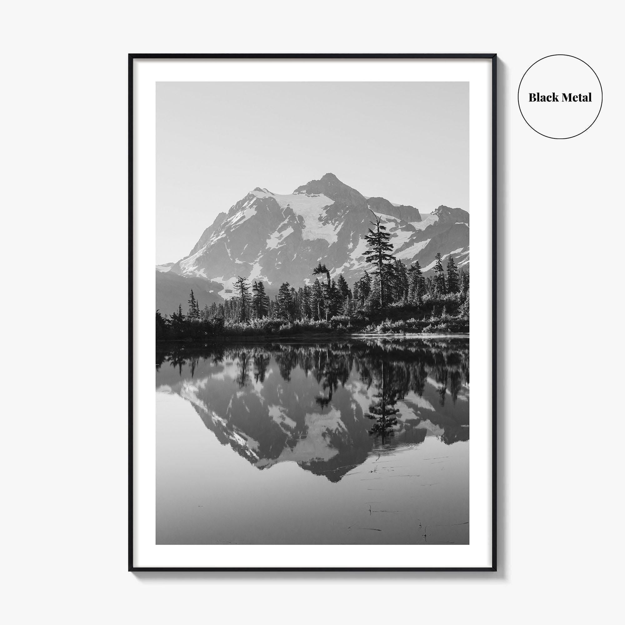 Washington State Black and White Fine Art Photo Print, Mount Shuksan Picture Lake Poster