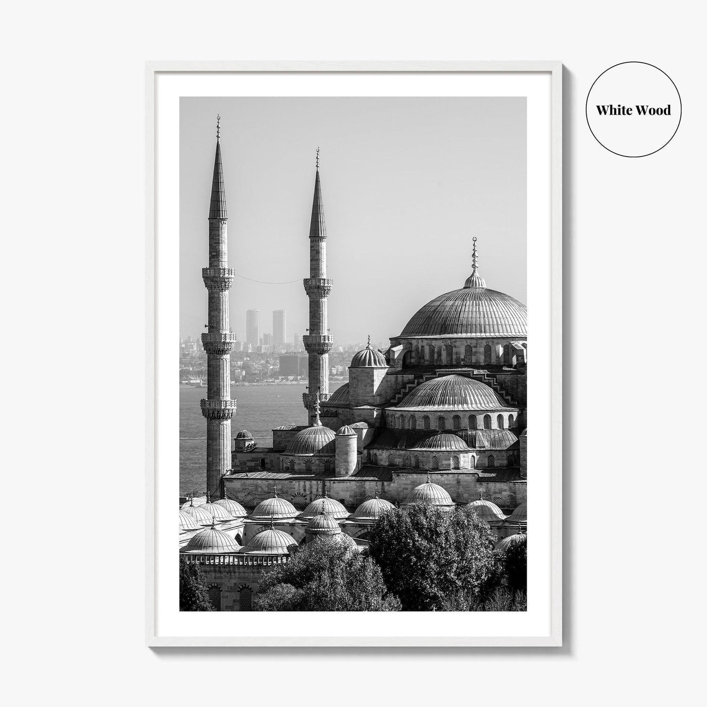Istanbul Skyline Black and White Fine Art Photo Print, Blue Mosque, Bosphorus, Turkey Poster