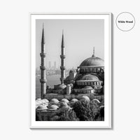 Istanbul Skyline Black and White Fine Art Photo Print, Blue Mosque, Bosphorus, Turkey Poster