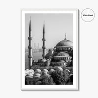 Istanbul Skyline Black and White Fine Art Photo Print, Blue Mosque, Bosphorus, Turkey Poster